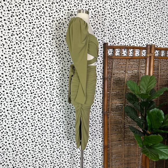NEW Majorelle | Revolve Darla Olive Green Cut Out Tie Ruched Sexy Midi Dress XXS - Picture 4 of 11
